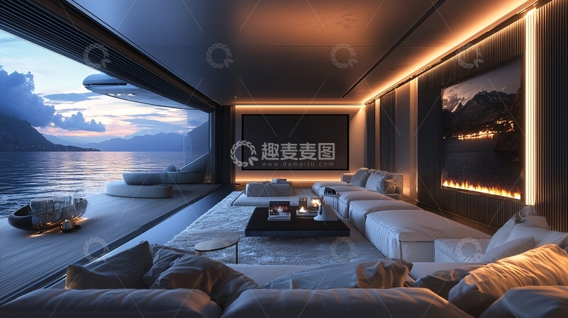 高清大图下载【趣麦麦图】极简现代游艇内景