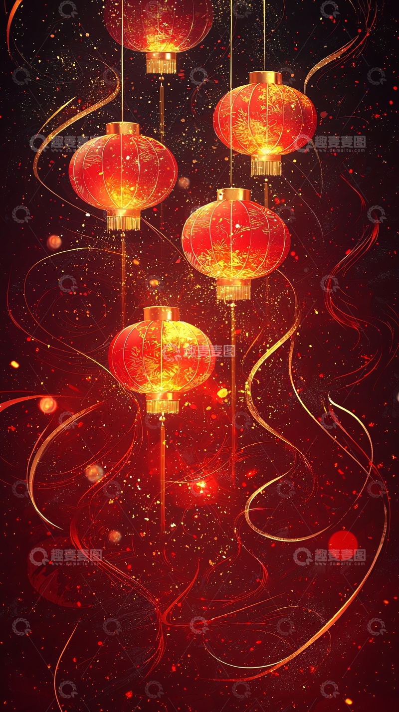 高清大图下载【趣麦麦图】红色灯笼闪耀金光节日氛围