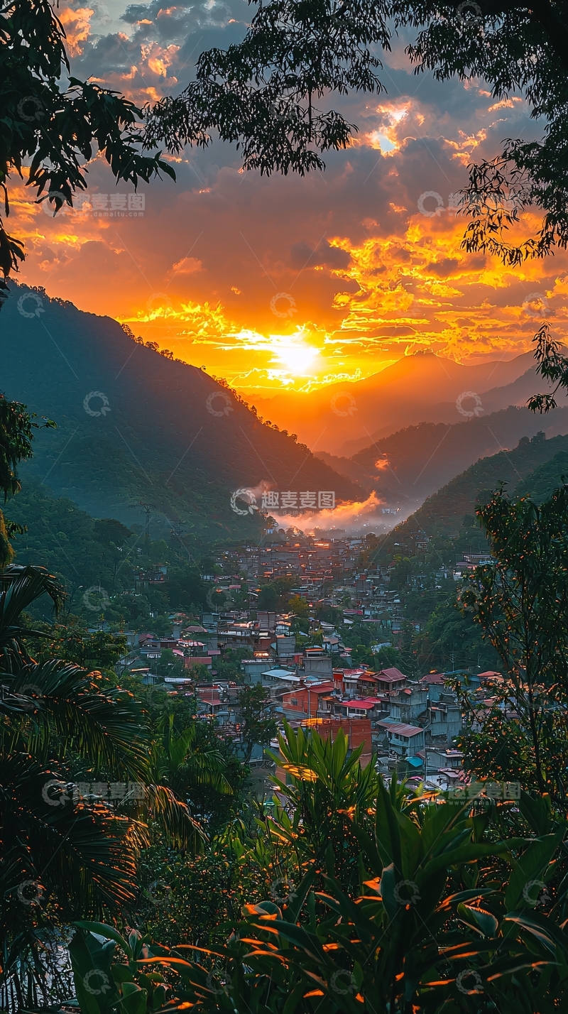 高清大图下载【趣麦麦图】山谷日落
