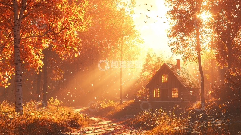 高清大图下载【趣麦麦图】秋日森林小屋