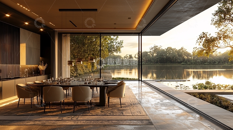 高清大图下载【趣麦麦图】现代极简湖景餐厅