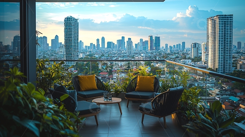 高清大图下载【趣麦麦图】高层阳台城市景观