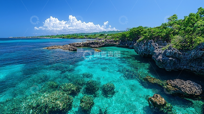 高清大图下载【趣麦麦图】碧海蓝天礁石海岸