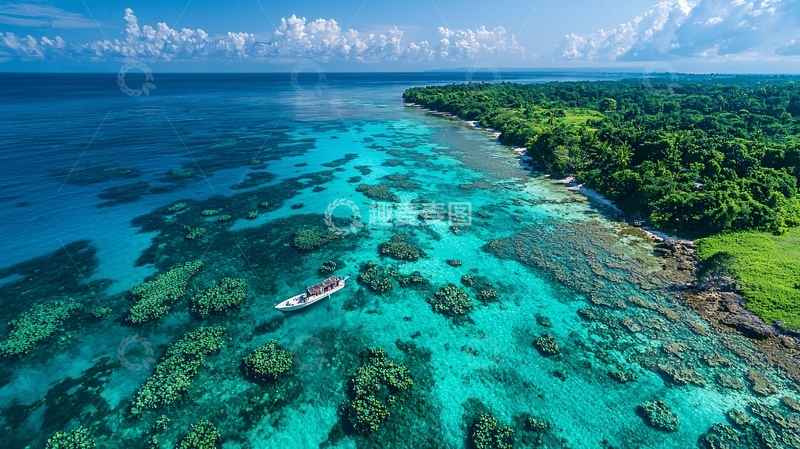 高清大图下载【趣麦麦图】碧海蓝天珊瑚礁海岸线