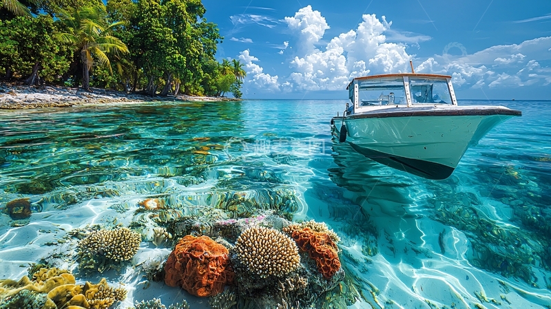 高清大图下载【趣麦麦图】热带岛屿海滩小船