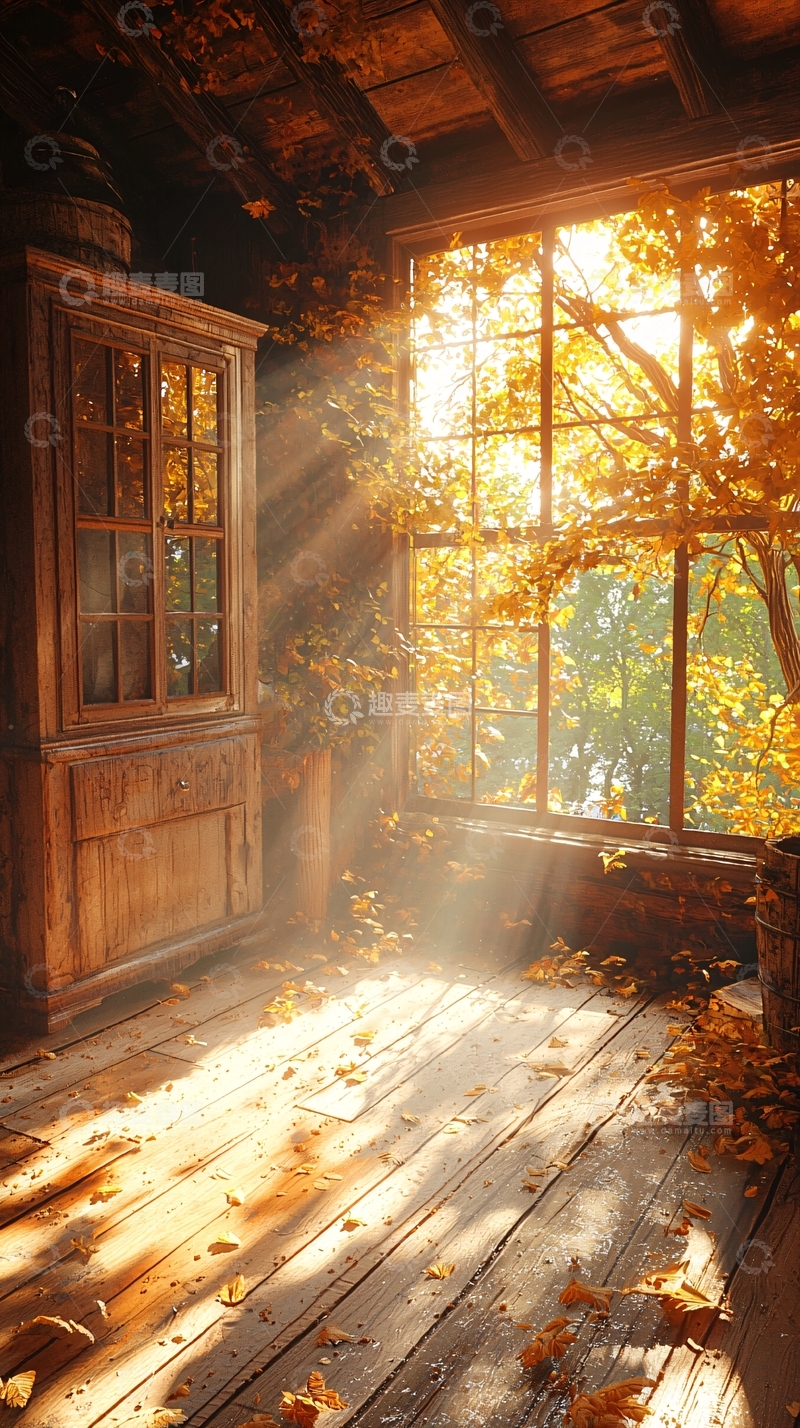 高清大图下载【趣麦麦图】秋日阳光洒满木屋