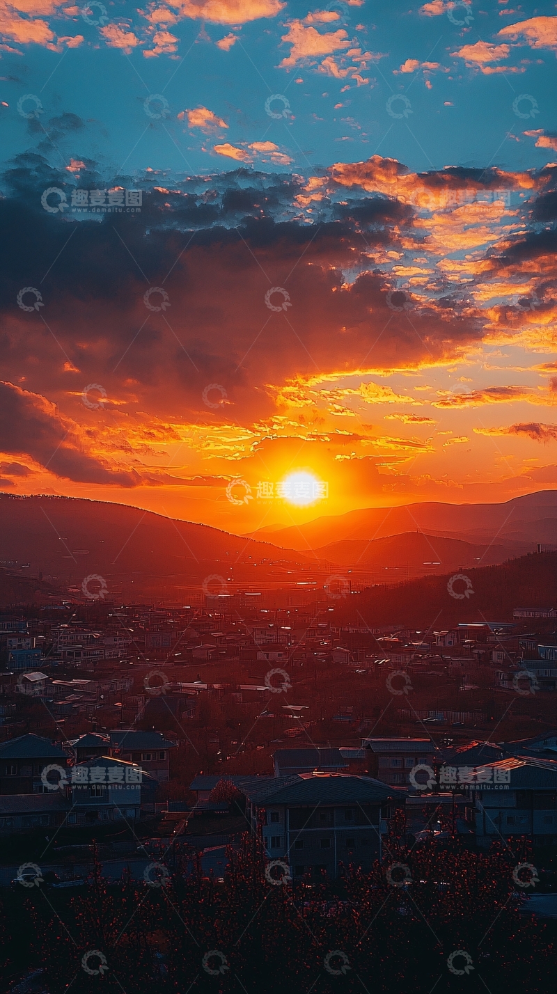 高清大图下载【趣麦麦图】日落城市剪影