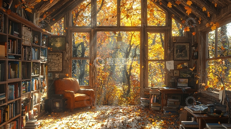 高清大图下载【趣麦麦图】秋日图书馆小屋