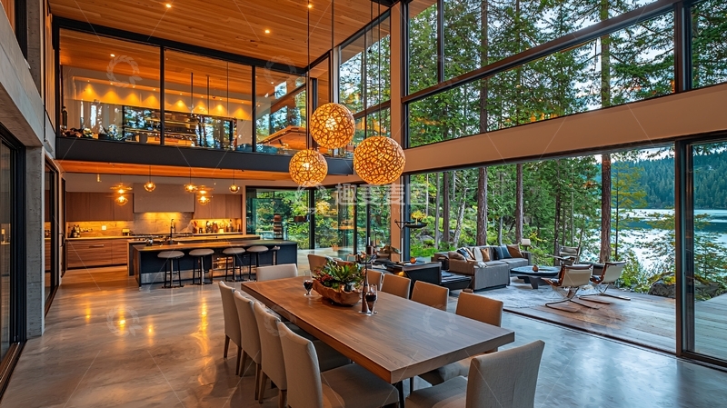 高清大图下载【趣麦麦图】现代简约湖景别墅客厅