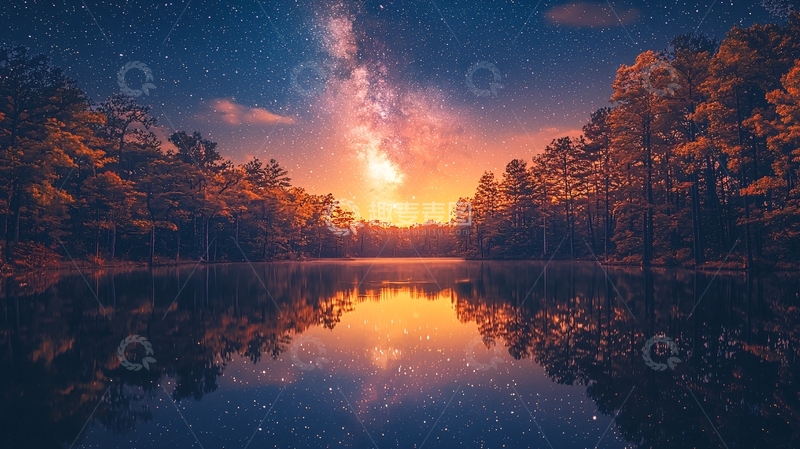 高清大图下载【趣麦麦图】星空倒影湖泊