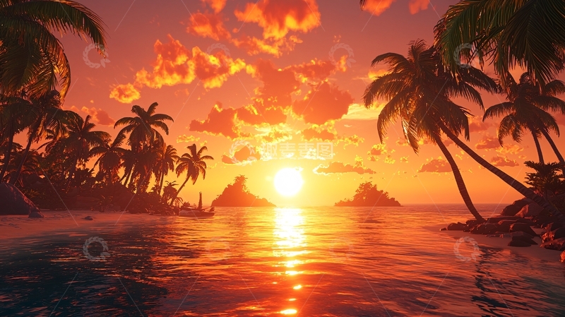高清大图下载【趣麦麦图】热带海滩日落