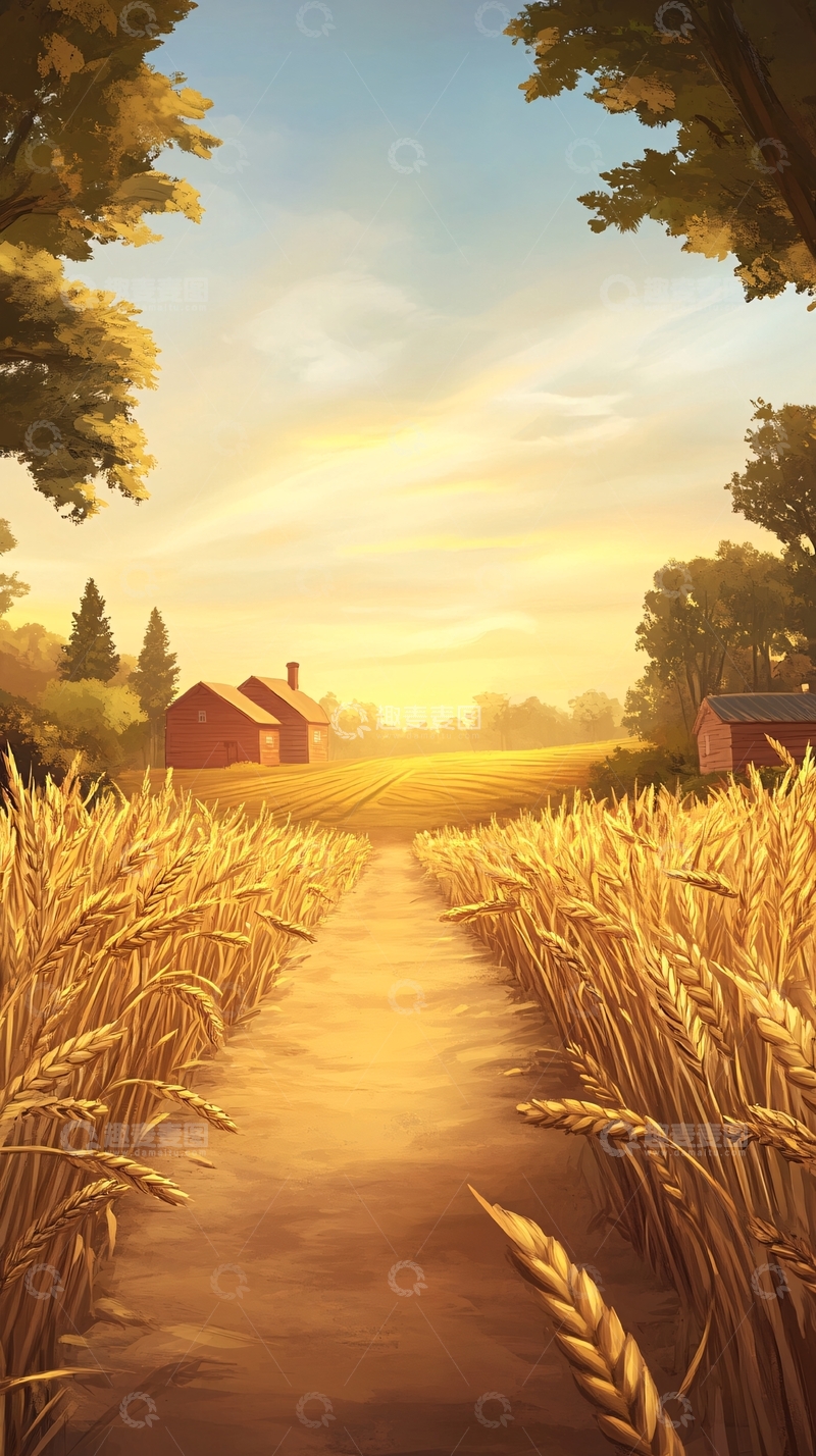 高清大图下载【趣麦麦图】金色麦田小路乡村景色