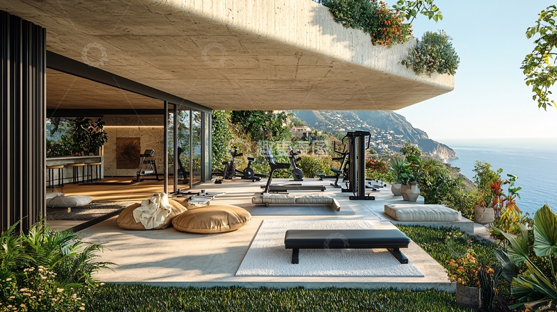 高清大图下载【趣麦麦图】海景别墅私人健身房