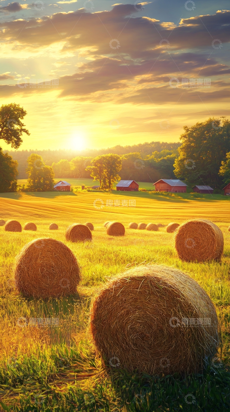 高清大图下载【趣麦麦图】金色麦田日落乡村景色