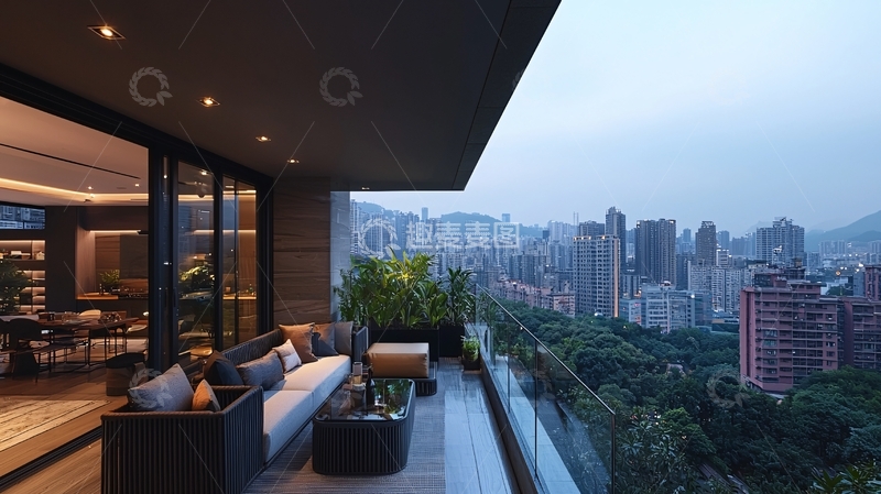 高清大图下载【趣麦麦图】高端住宅阳台夜景