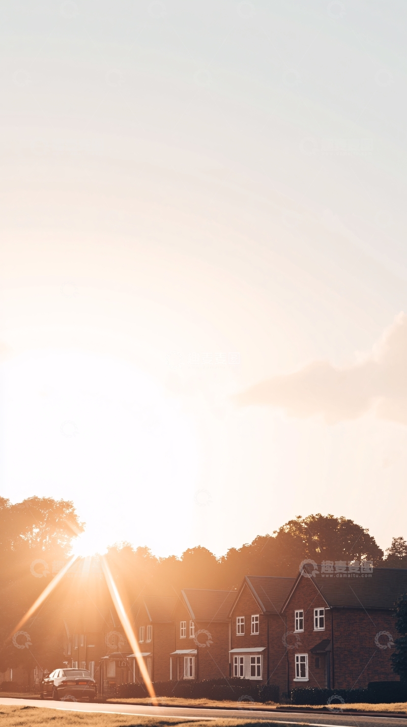 高清大图下载【趣麦麦图】夕阳下的红砖房屋