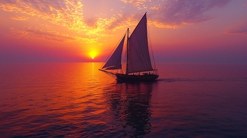 日落帆船海上航行