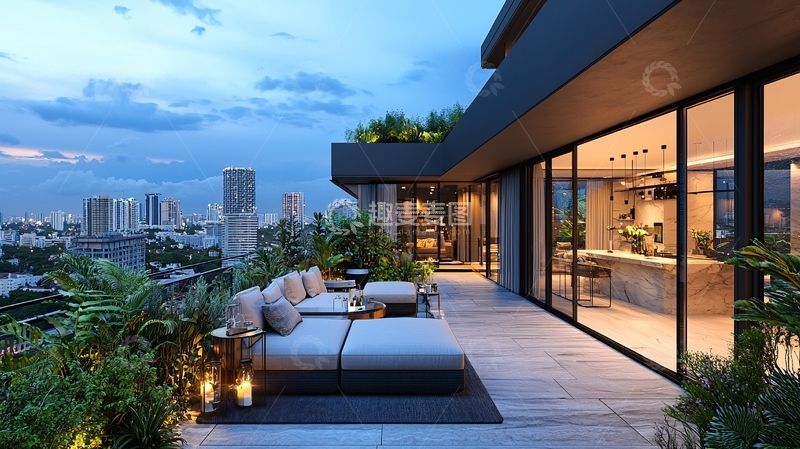 高清大图下载【趣麦麦图】高端公寓露台夜景