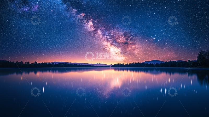 高清大图下载【趣麦麦图】星空倒影湖面