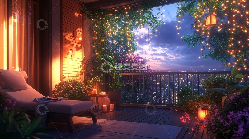 高清大图下载【趣麦麦图】浪漫阳台夜景