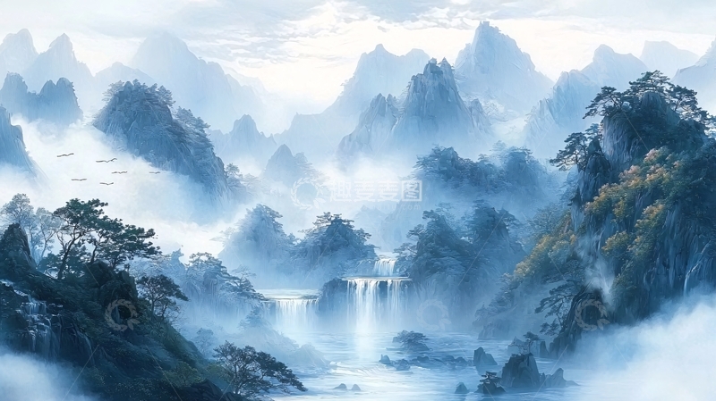 高清大图下载【趣麦麦图】水墨山水画610