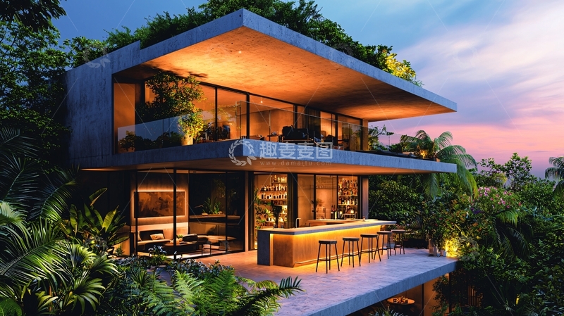 高清大图下载【趣麦麦图】现代风格别墅夜景