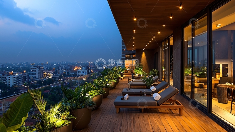 高清大图下载【趣麦麦图】高层建筑夜景阳台