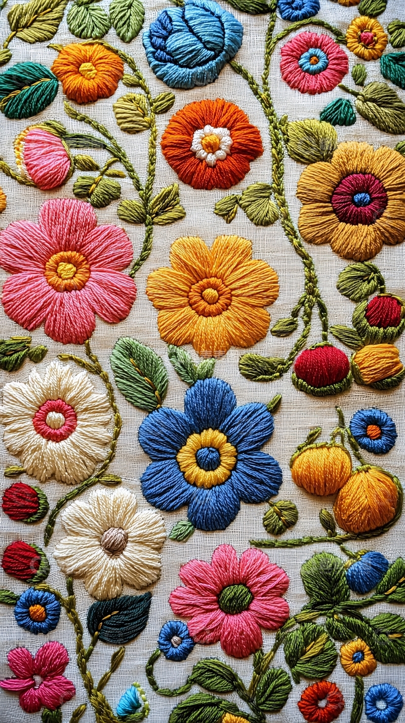 高清大图下载【趣麦麦图】-彩色绣花布