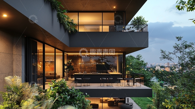 高清大图下载【趣麦麦图】夜景别墅9