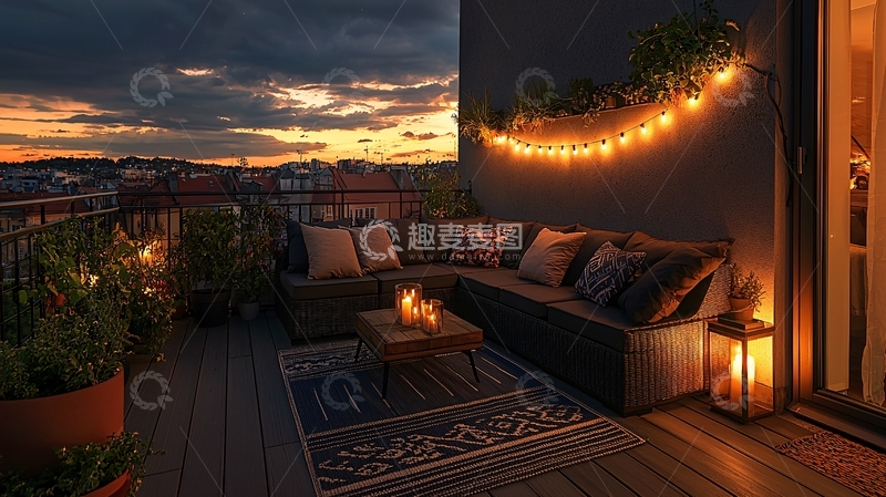 高清大图下载【趣麦麦图】夜晚屋顶露台