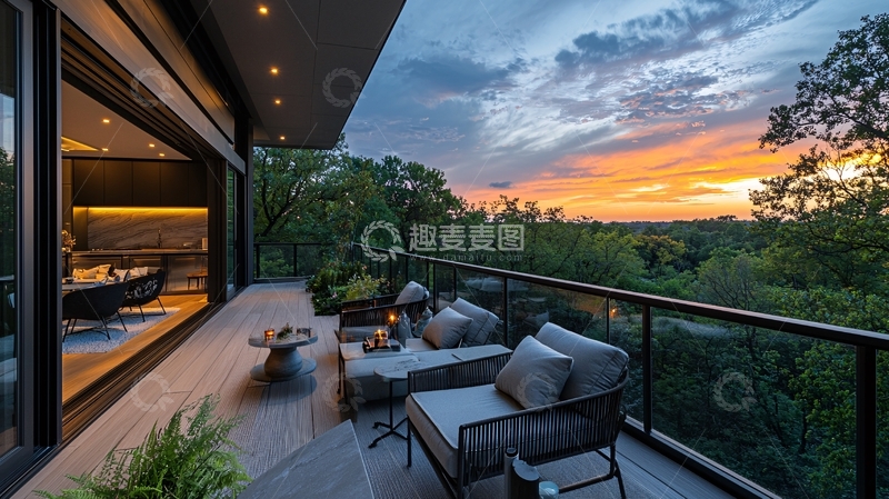 高清大图下载【趣麦麦图】现代别墅阳台夜景