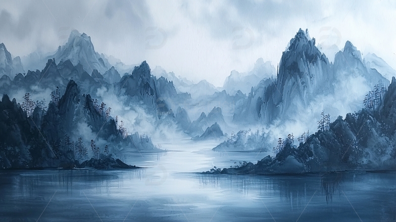 高清大图下载【趣麦麦图】水墨山水画605