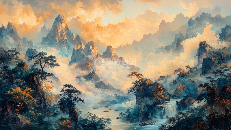 高清大图下载【趣麦麦图】云雾缭绕的山峰河流