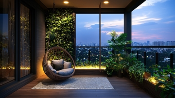 阳台吊椅夜景城市景观