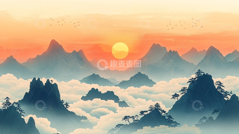高清大图下载【趣麦麦图】日出云海山峰