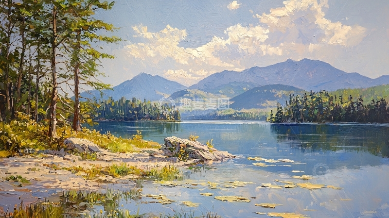 高清大图下载【趣麦麦图】阳光下的宁静湖泊