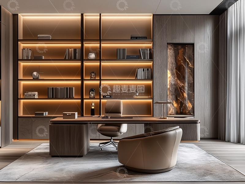 高清大图下载【趣麦麦图】现代轻奢书房设计