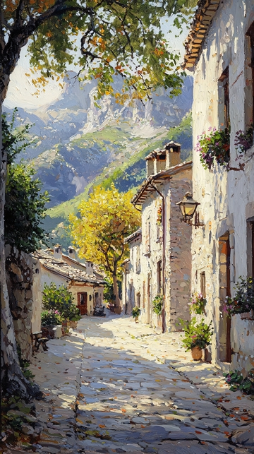 阳光下的山间小镇街道