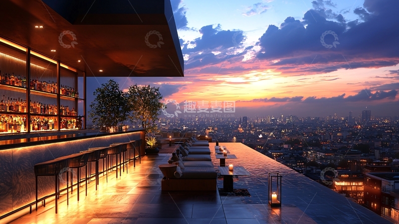高清大图下载【趣麦麦图】屋顶酒吧夜景