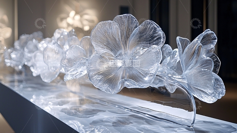 高清大图下载【趣麦麦图】透明玻璃花卉雕塑