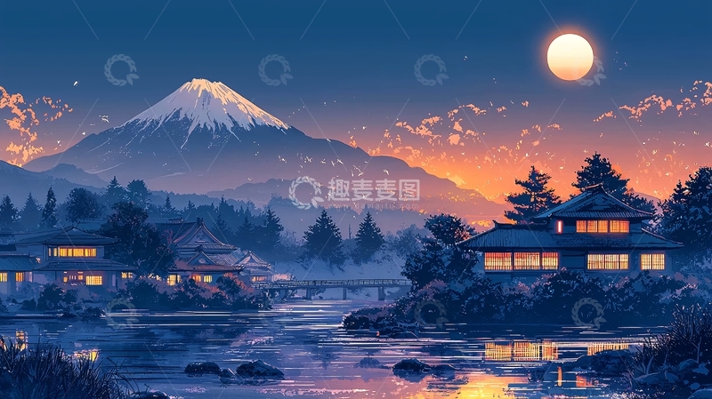 高清大图下载【趣麦麦图】富士山夜景