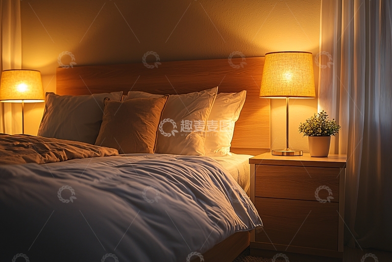 高清大图下载【趣麦麦图】温馨卧室夜晚灯光