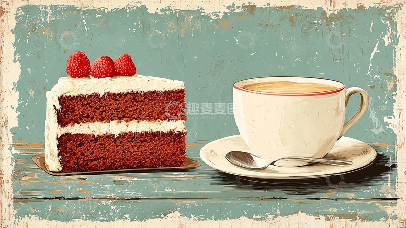 高清大图下载【趣麦麦图】复古红丝绒蛋糕与咖啡