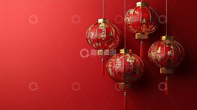 高清大图下载【趣麦麦图】红底金字中国结灯笼