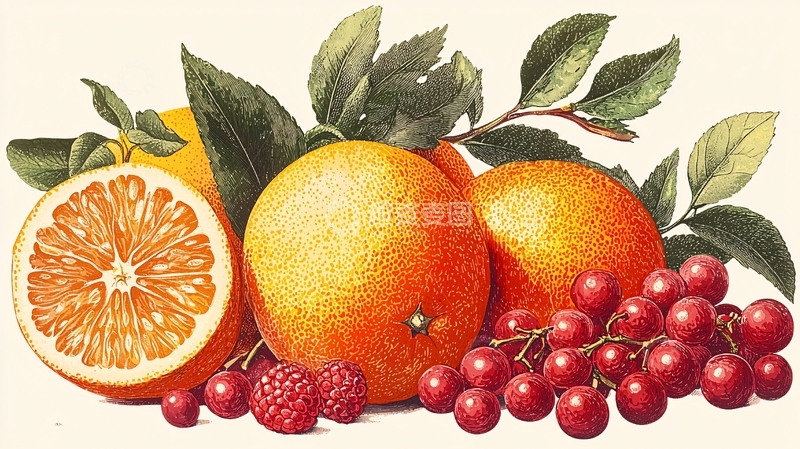 高清大图下载【趣麦麦图】柑橘水果静物水彩画