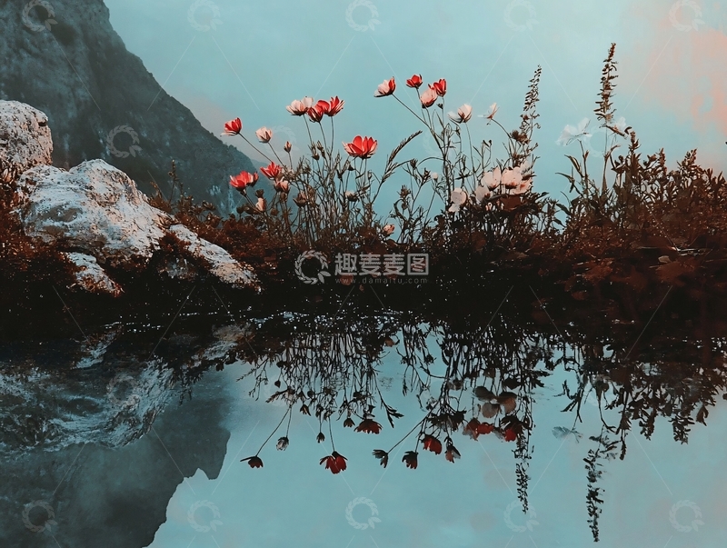 高清大图下载【趣麦麦图】山间野花倒影