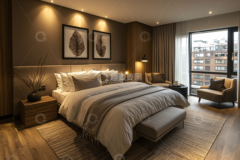 高清大图下载【趣麦麦图】现代简约酒店卧室