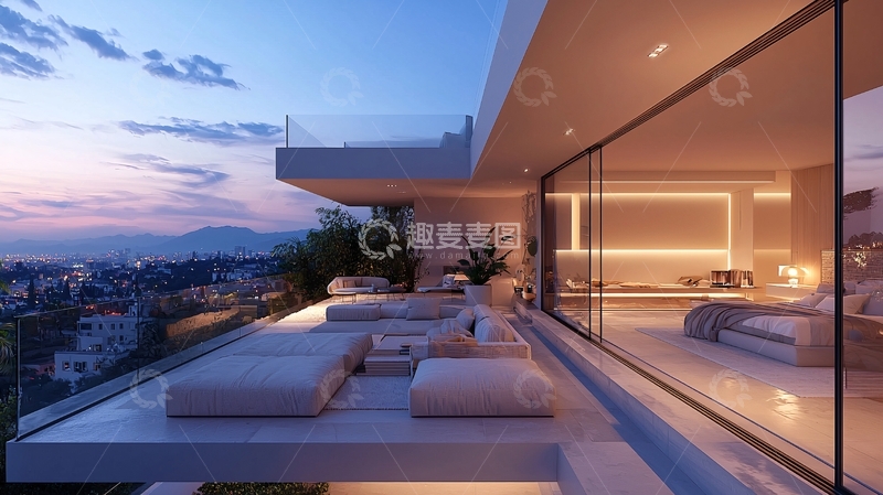 高清大图下载【趣麦麦图】豪华露台的日落景观