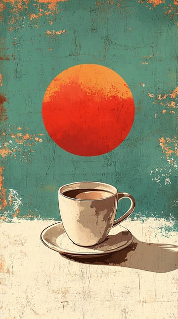 复古咖啡杯日出