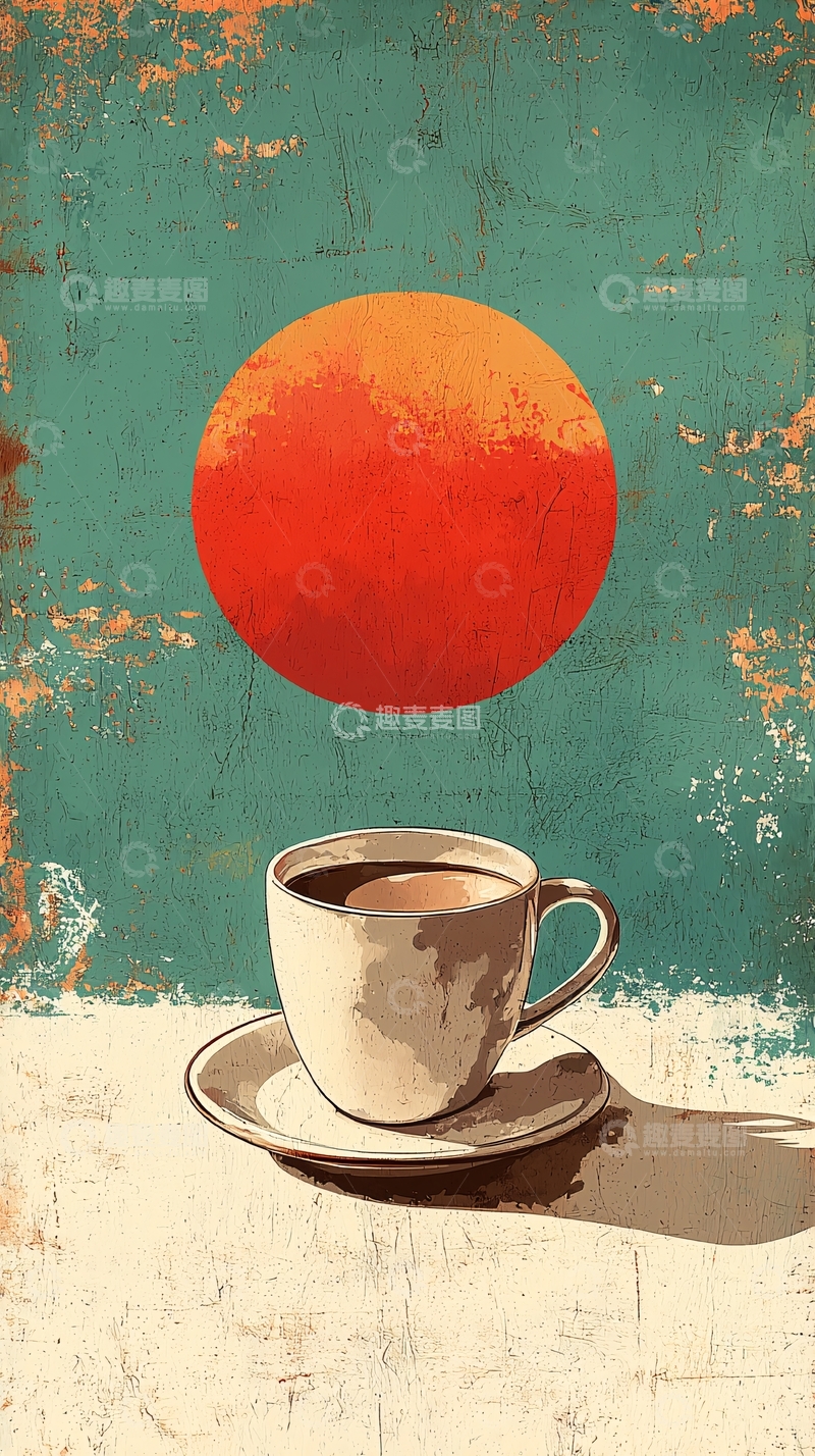 高清大图下载【趣麦麦图】复古咖啡杯日出